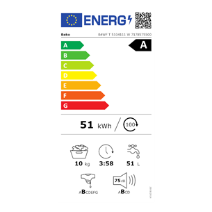 Beko, 10 kg + 10 kg - Washing machine + Clothes dryer