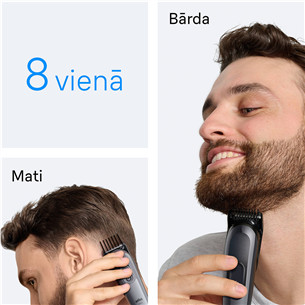 Plaukų kirpimo mašinėlė Braun Series 3, 8-in-1, tamsiai pilka