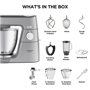 Kenwood Titanium Chef Baker XL, 7 L / 5 L, 1200 W, sidabrinis - Virtuvinis kombainas