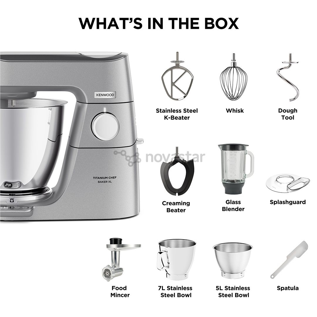 Kenwood Titanium Chef Baker XL, 7 L / 5 L, 1200 W, sidabrinis - Virtuvinis kombainas