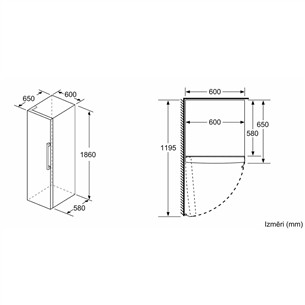 Bosch Series 4, aukštis 186 cm, 346 L, juodas - Šaldytuvas