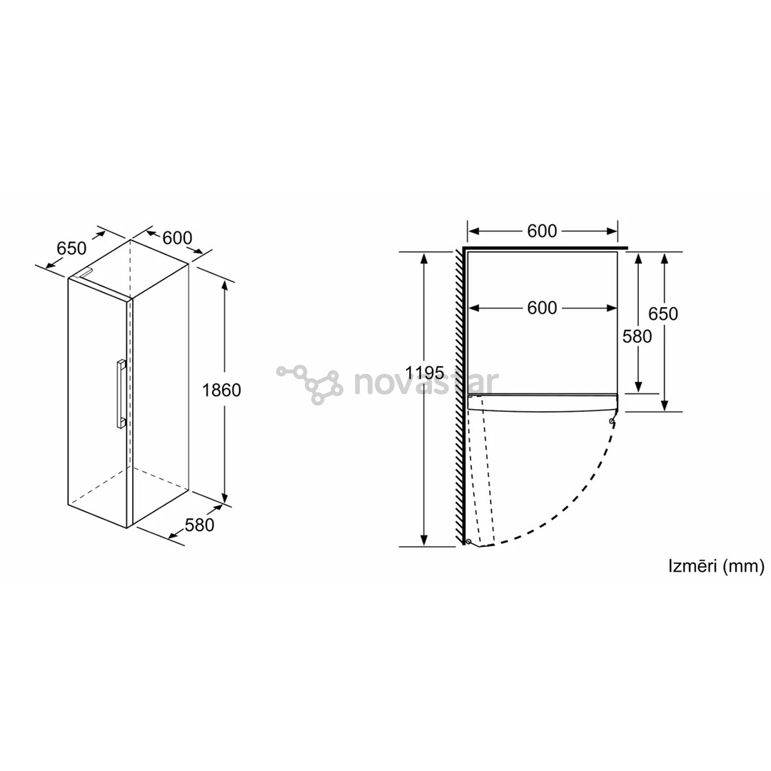 Bosch Series 4, aukštis 186 cm, 346 L, juodas - Šaldytuvas