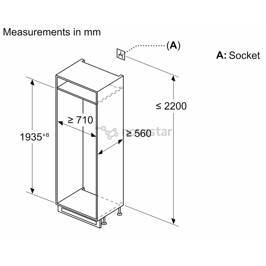 Bosch, Series 4, NoFrost, 383 л, высота 194 см - Интегрируемый холодильник