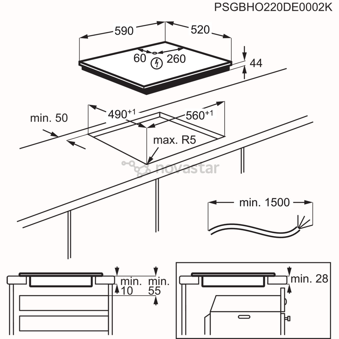 Electrolux 600 Series Bridge Hob2Hood, plotis 59 cm, juoda - Įmontuojama indukcinė kaitlentė