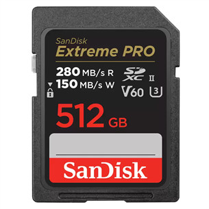 SanDisk Extreme Pro, UHS-II, SDXC, 512 ГБ, черный - Карта памяти