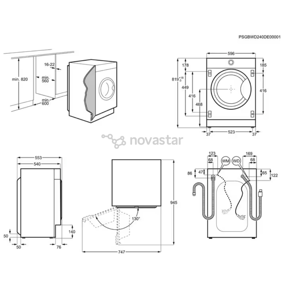 AEG 8000 Series PowerCare, 8 кг, глубина 55,3 см, 1400 об/мин - Интегрируемая стиральная машина