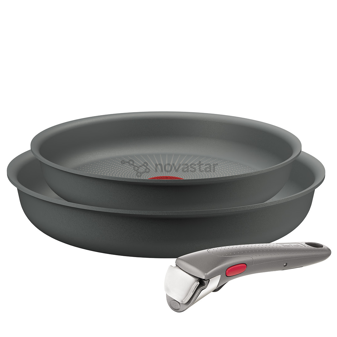 Tefal Ingenio Halo, 22/26 cm, 3 dalių, pilkas - Keptuvių rinkinys + nuimama rankena