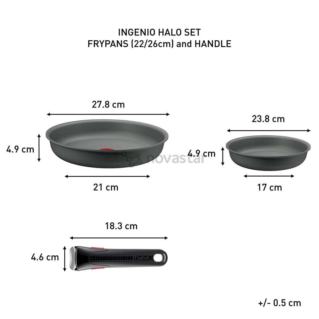 Tefal Ingenio Halo, 22/26 cm, 3 dalių, pilkas - Keptuvių rinkinys + nuimama rankena