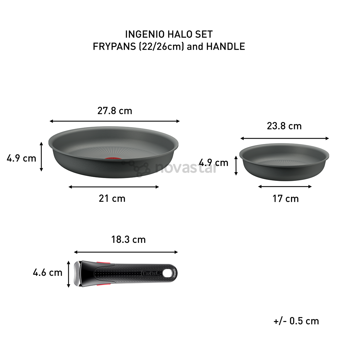 Tefal Ingenio Halo, 22/26 cm, 3-piece set, grey - Frypans + removable handle