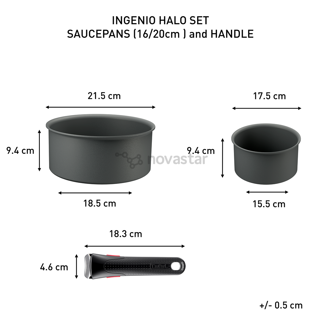 Tefal Ingenio Halo, 16/20 см, 3 предмета, серый - Комплект кастрюль + съемная ручка