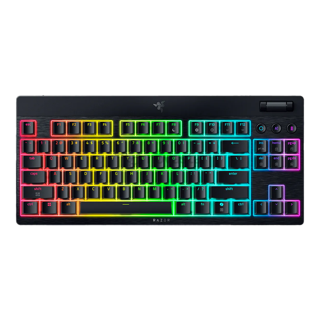 Razer BlackWidow V4 Low-Profile HyperSpeed, clicky, TKL, US, juoda - Belaidė klaviatūra