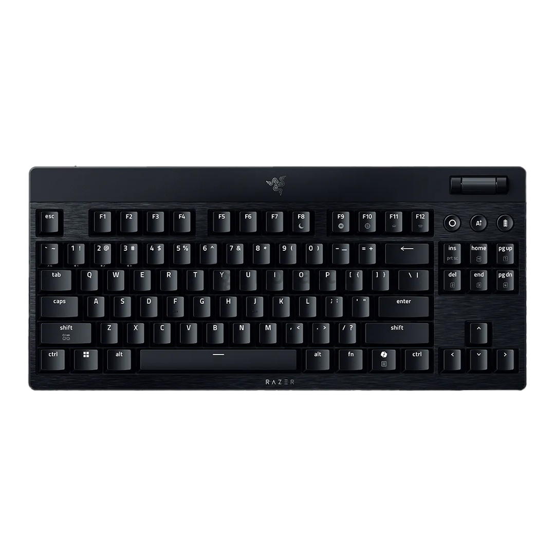 Razer BlackWidow V4 Low-Profile HyperSpeed, clicky, TKL, US, juoda - Belaidė klaviatūra