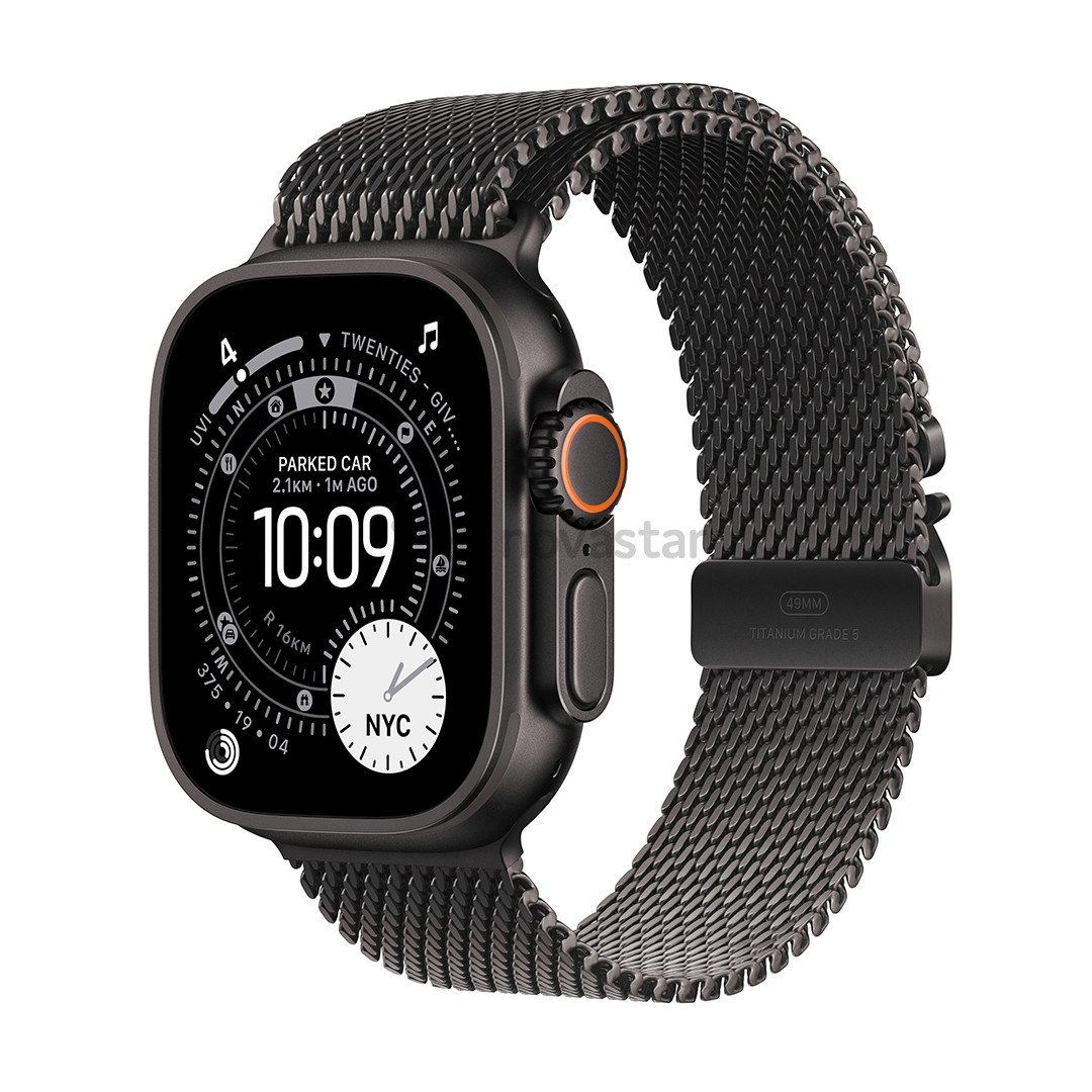 Apple Watch Ultra 3, 49 mm, Titanium Milanese Loop, Medium, black titanium / black - Smartwatch
