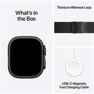Apple Watch Ultra 3, 49 мм, Titanium Milanese Loop, Small, черный титан / черный - Смарт-часы