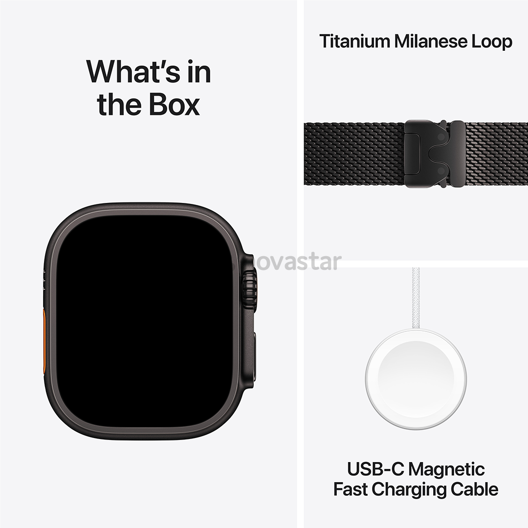 Apple Watch Ultra 3, 49 мм, Titanium Milanese Loop, Small, черный титан / черный - Смарт-часы