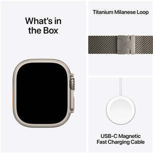 Apple Watch Ultra 3, 49 mm, Titanium Milanese Loop, Medium, natural titanium - Smartwatch