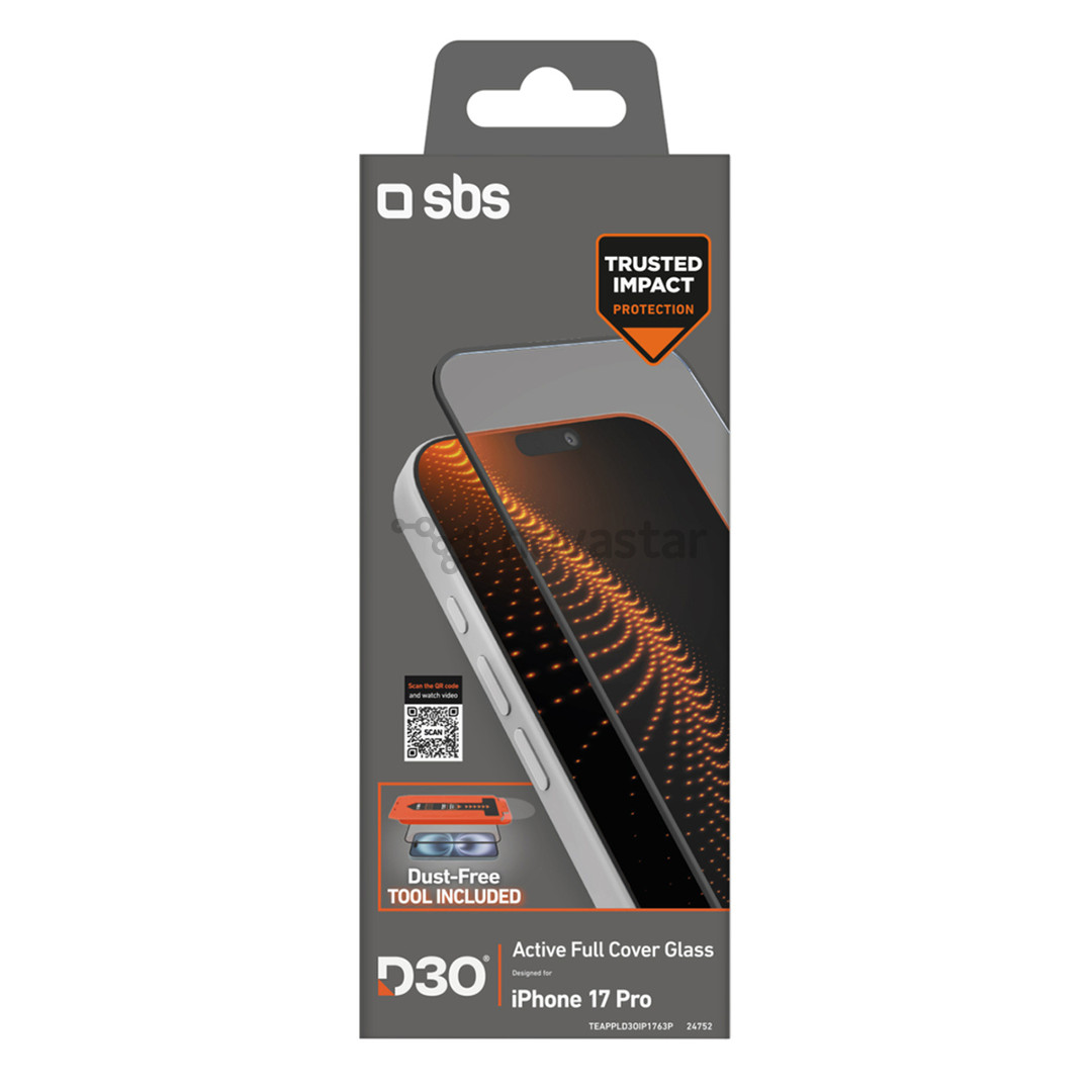 SBS D3O Screen Protector with Applicator, iPhone 17 Pro, black - Screen protector