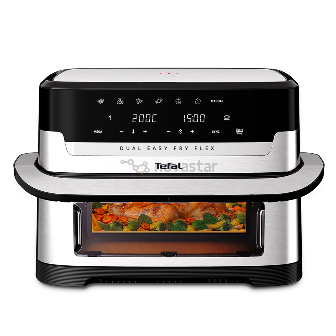 Tefal Dual Easy Fry Flex, 2700 Вт, 9 л, нерж. сталь/черный - Аэрогриль