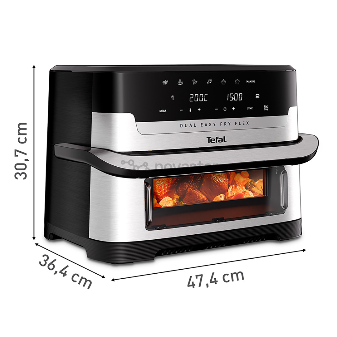 Tefal Dual Easy Fry Flex, 2700 W, 9 L, nerūdijančio plieno/juoda - Karšto oro gruzdintuvė