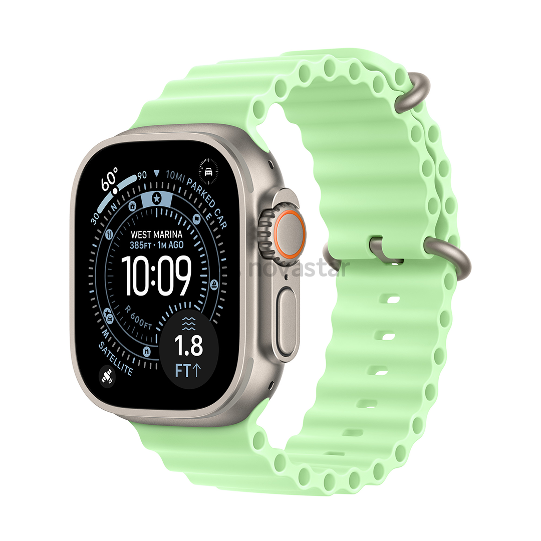 Apple Ocean Band Extension, 49 mm, natural titanium, neon green - Watch band extension