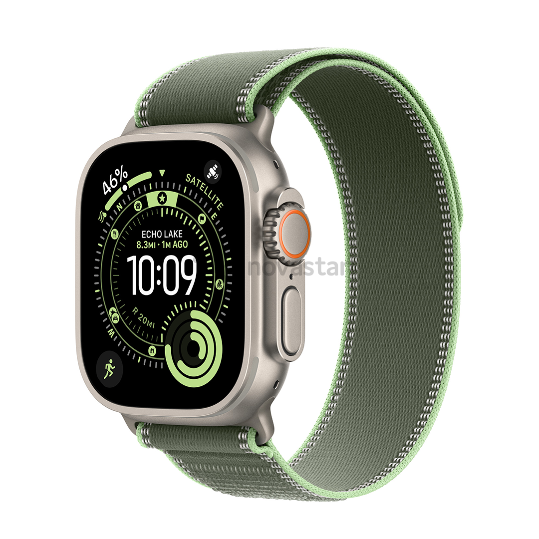 Apple Trail loop, 49 mm, S/M, natural titanium, green/neon - Watch band