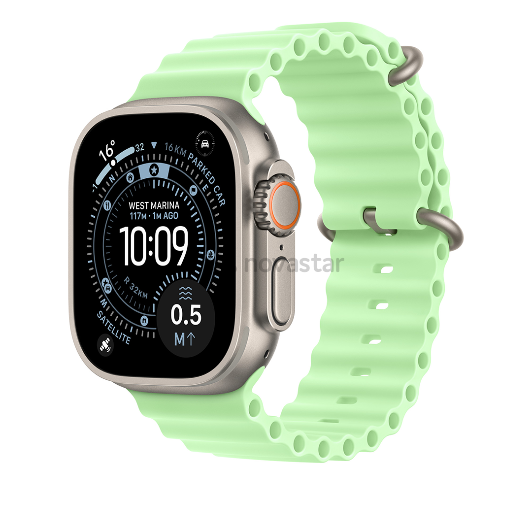 Apple Ocean Band, 49 mm, natural titanium, neon green - Watch band