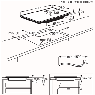 Electrolux 600 SaphirMatt SE® Bridge Hob2Hood, plotis 80 cm, juoda - Įmontuojama indukcinė kaitlentė