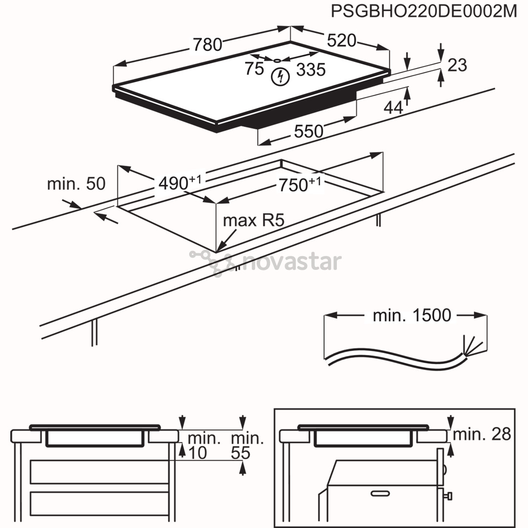 Electrolux 600 SaphirMatt SE® Bridge Hob2Hood, ширина 80 см, черный - Интегрируемая индукционная варочная панель
