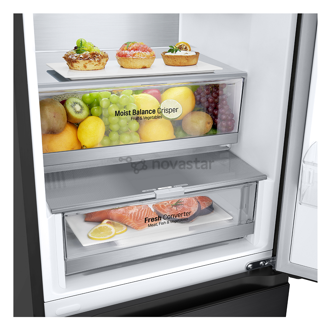 LG, NoFrost, 387 L, aukštis 203 cm, juodas - Šaldytuvas