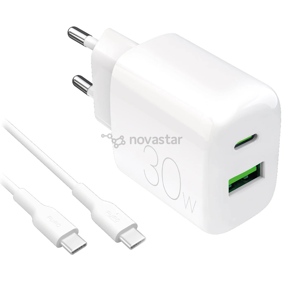 Puro Pro Lite Charger + USB-C cable, 30W, white - Power adapter