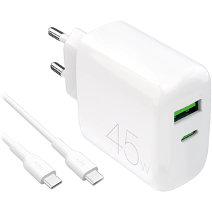 Puro Pro Lite Charger + USB-C cable, 45W, baltas - Įkroviklis PUTCUSBAC45WDYKCCWHI
