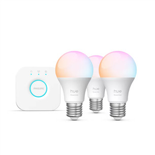 Philips Hue Essential Starter Kit, A60 + Hue Bridge, Full Color, E27, 3 vnt., baltos - Išmaniosios lemputės 929004235411