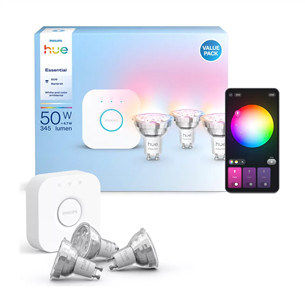 Philips Hue Essential Starter Kit, Spotlight + Hue Bridge, Full Color, GU10, 3 шт., белый - Комплект умных ламп