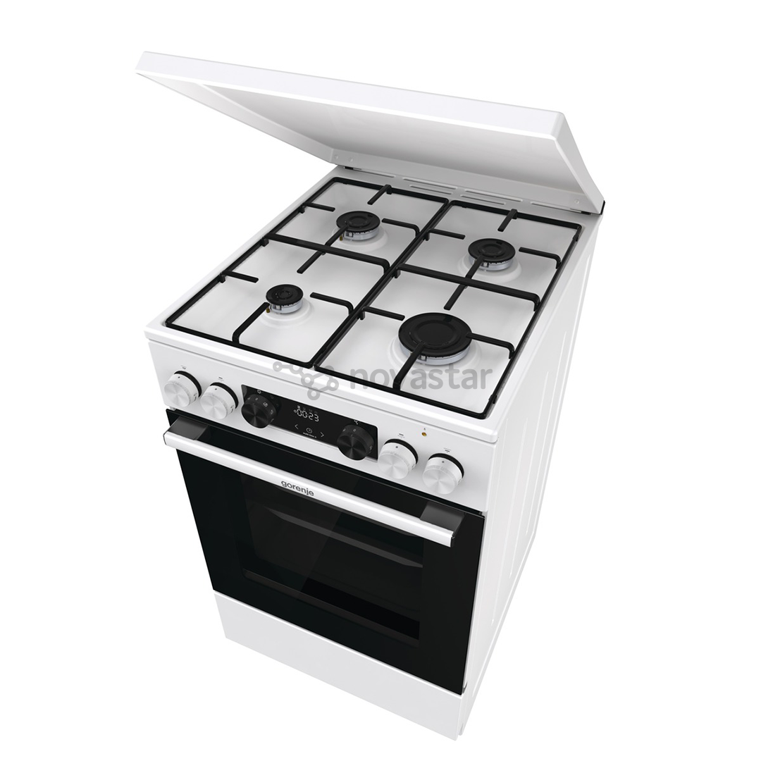 Gorenje, 62 L, plotis 50 cm, balta - Dujinė viryklė su elektrine orkaite