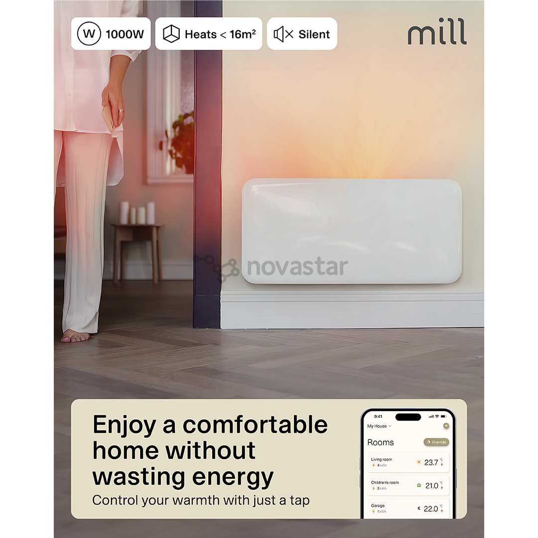 Mill Gen 4, Wi-Fi, 1000 W, baltas - Elektrinis radiatorius