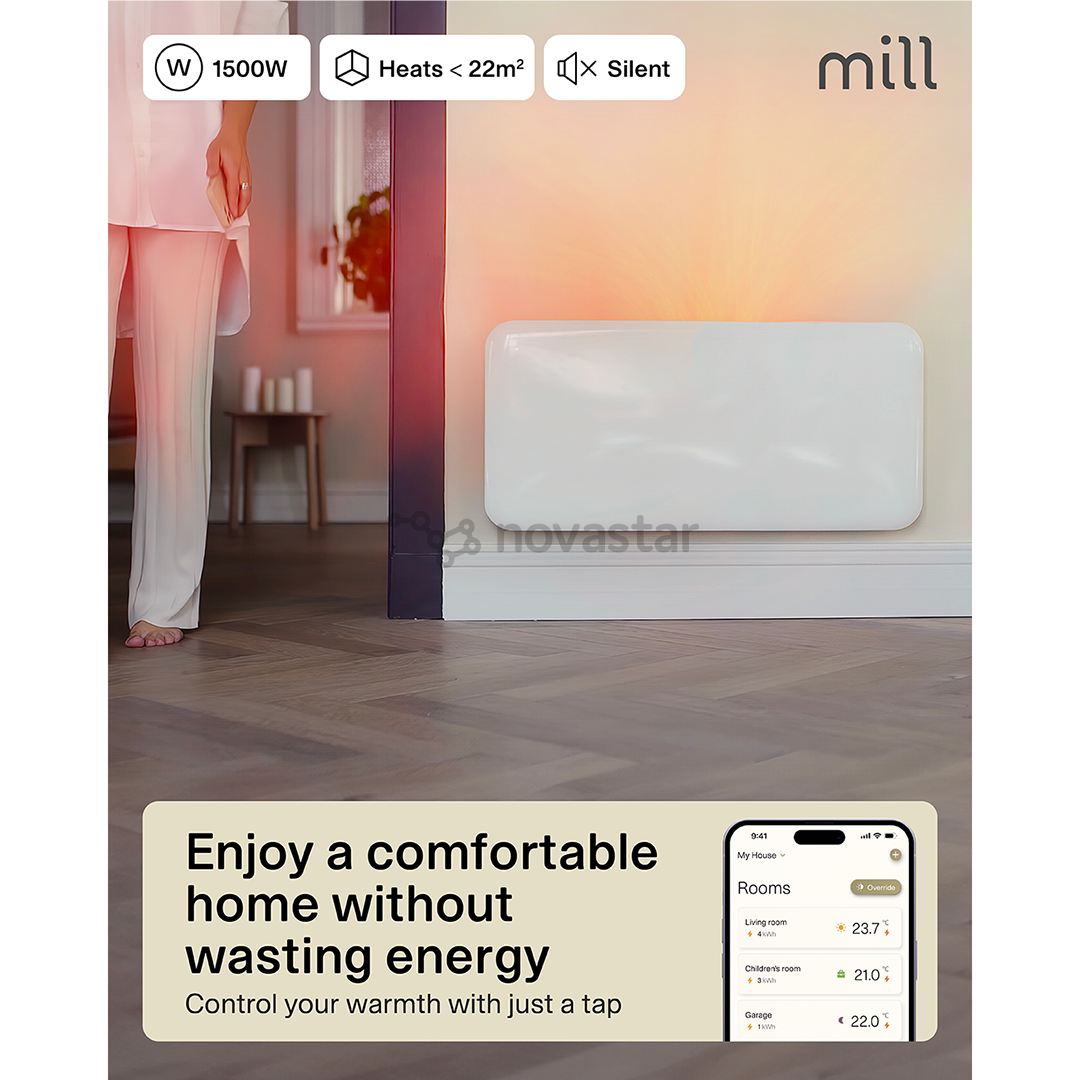 Mill Gen 4, Wi-Fi, 1500 W, white - Electric radiator with base