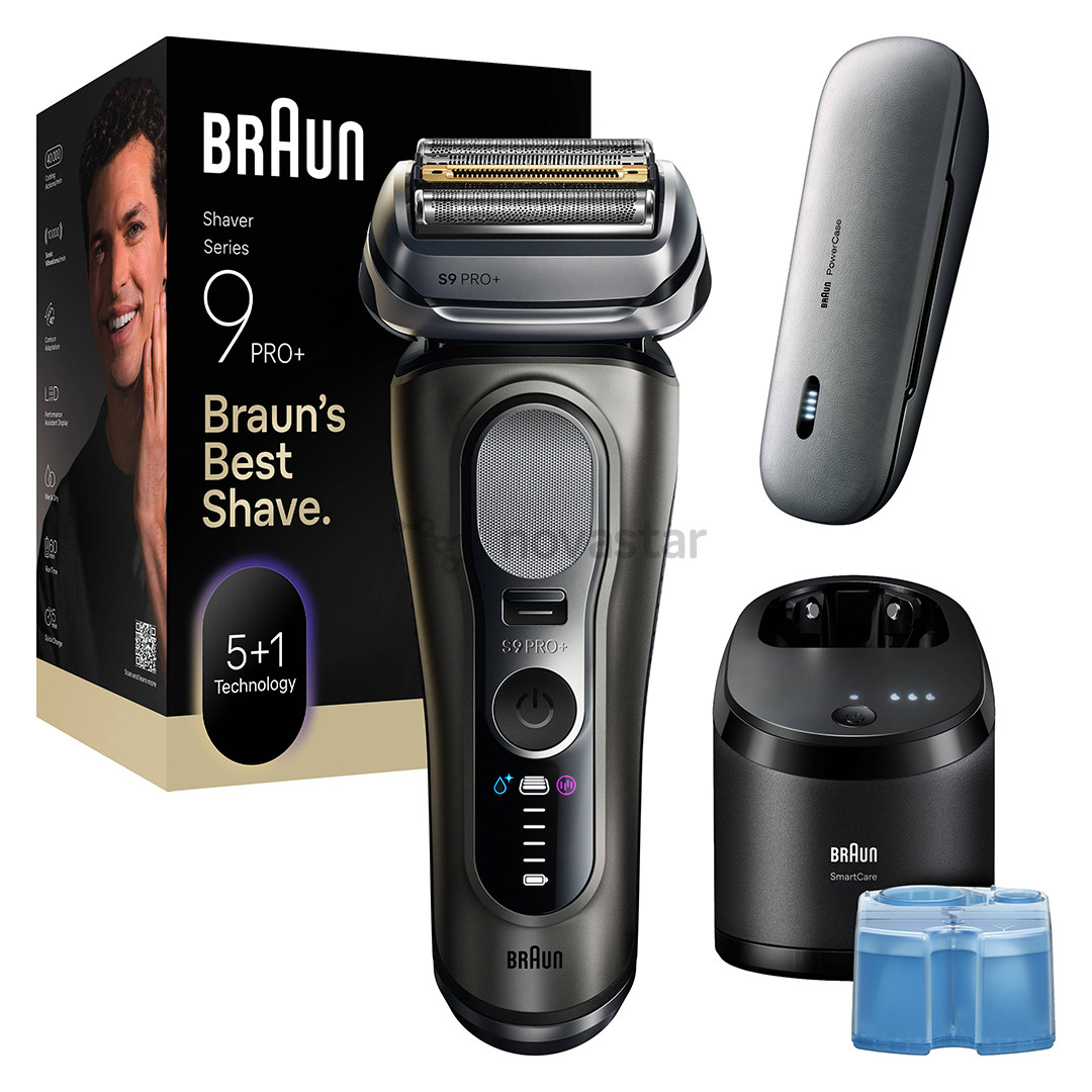 Braun Series 9 Pro+ Wet & Dry, 6 viename, SmartCare centras ir PowerCase, tamsiai pilkas - Skustuvas