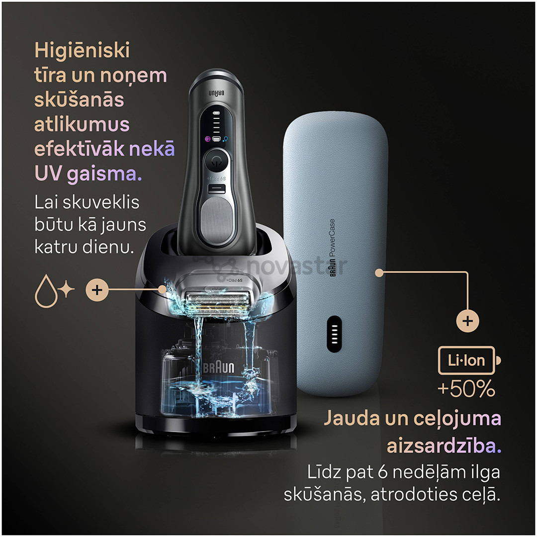 Braun Series 9 Pro+ Wet & Dry, 6 viename, SmartCare centras ir PowerCase, tamsiai pilkas - Skustuvas