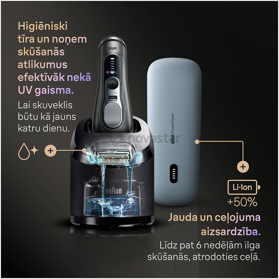 Braun Series 9 Pro+ Wet & Dry, станция SmartCare 6 в 1 и дорожный футляр PowerCase, темно-серый - Бритва