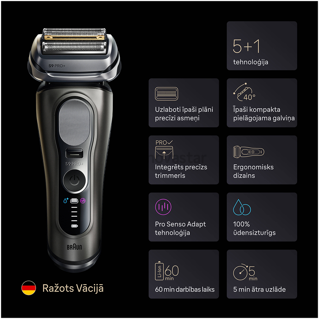 Braun Series 9 Pro+ Wet & Dry, станция SmartCare 6 в 1 и дорожный футляр PowerCase, темно-серый - Бритва