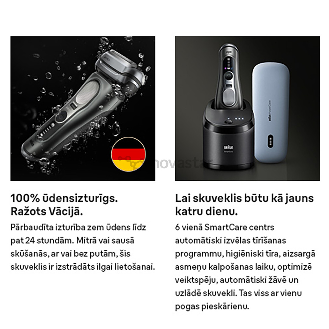 Braun Series 9 Pro+ Wet & Dry, 6 viename, SmartCare centras ir PowerCase, tamsiai pilkas - Skustuvas