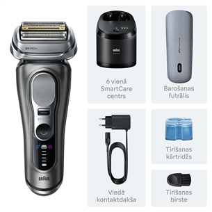 Braun Series 9 Pro+ Wet & Dry, станция SmartCare 6 в 1 и дорожный футляр PowerCase, темно-серый - Бритва