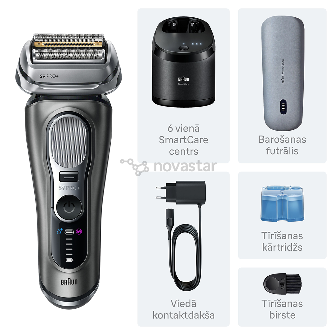 Braun Series 9 Pro+ Wet & Dry, станция SmartCare 6 в 1 и дорожный футляр PowerCase, темно-серый - Бритва