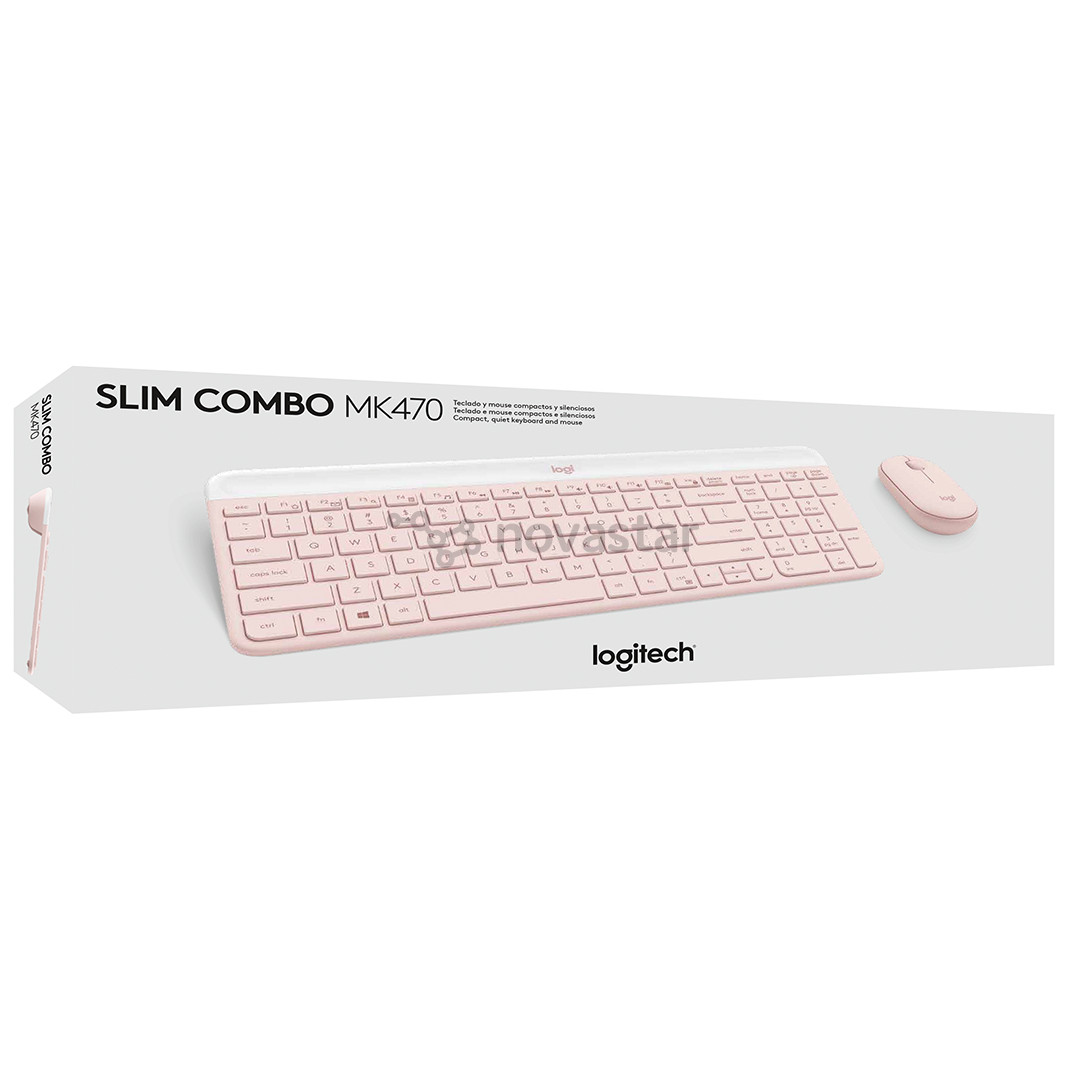 Logitech Slim Combo MK470, US, rožinė - Klaviatūra ir pelė