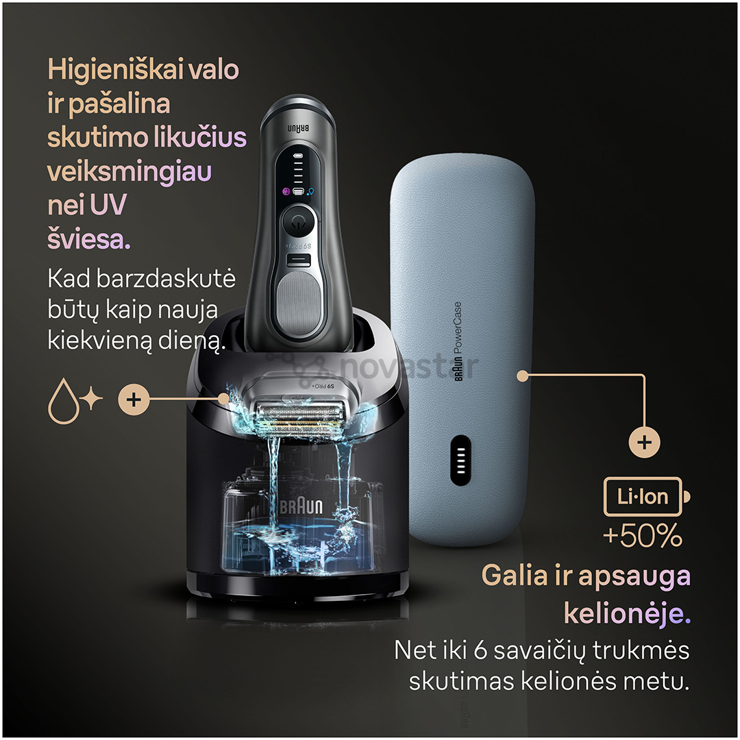 Braun Series 9 Pro+ Wet & Dry, 6 viename, SmartCare centras ir PowerCase, tamsiai pilkas - Skustuvas