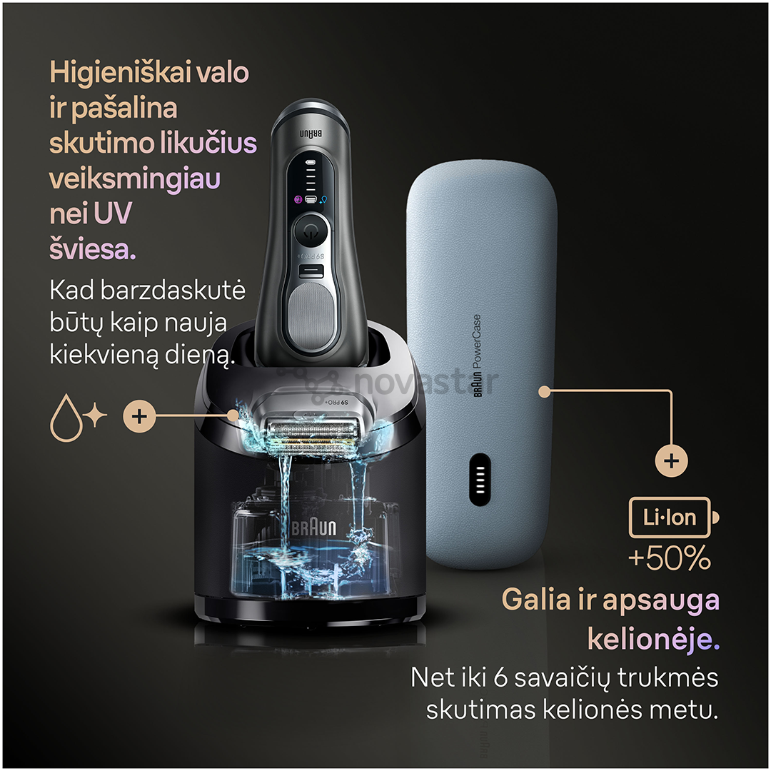 Braun Series 9 Pro+ Wet & Dry, станция SmartCare 6 в 1 и дорожный футляр PowerCase, темно-серый - Бритва