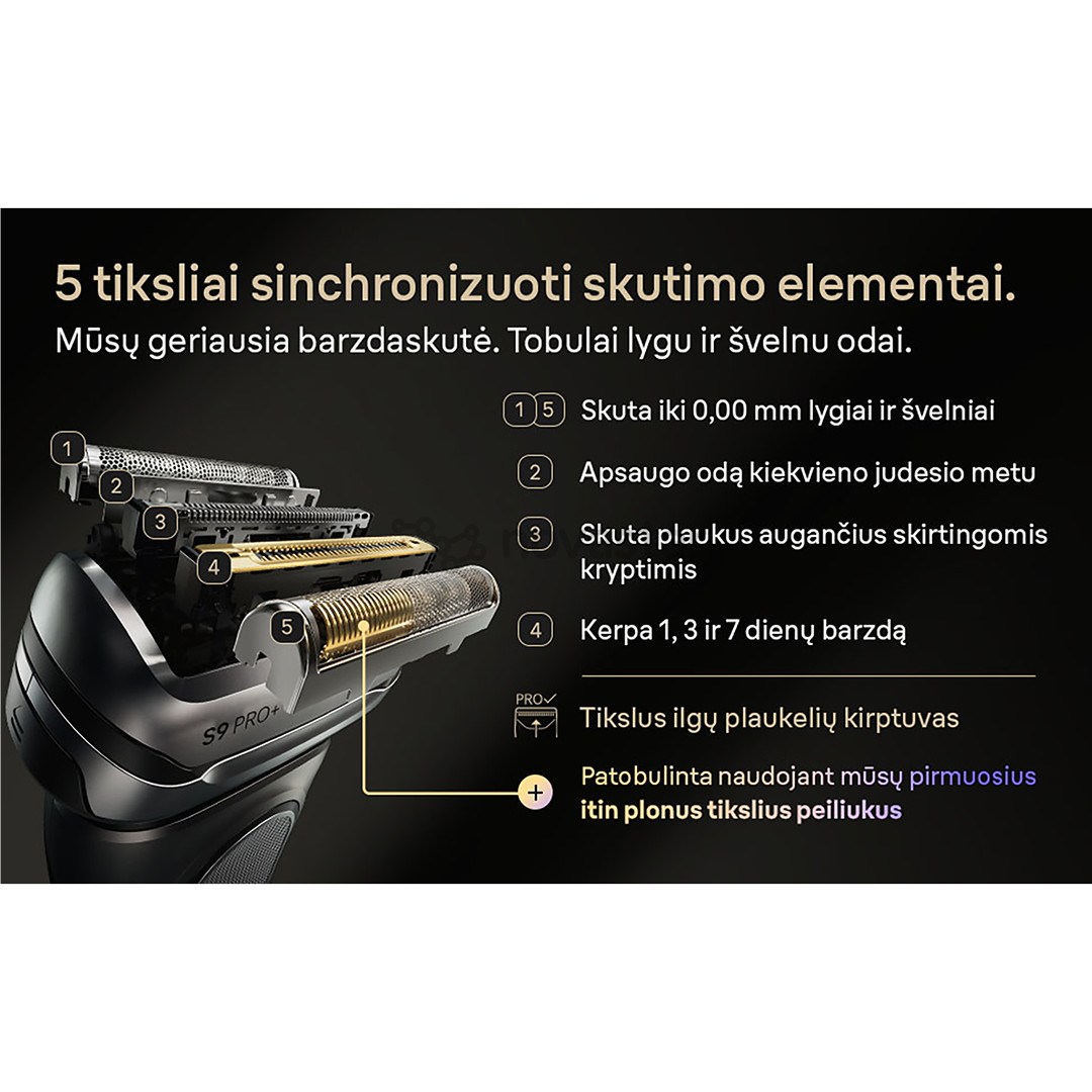 Braun Series 9 Pro+ Wet & Dry, 6 viename, SmartCare centras ir PowerCase, tamsiai pilkas - Skustuvas