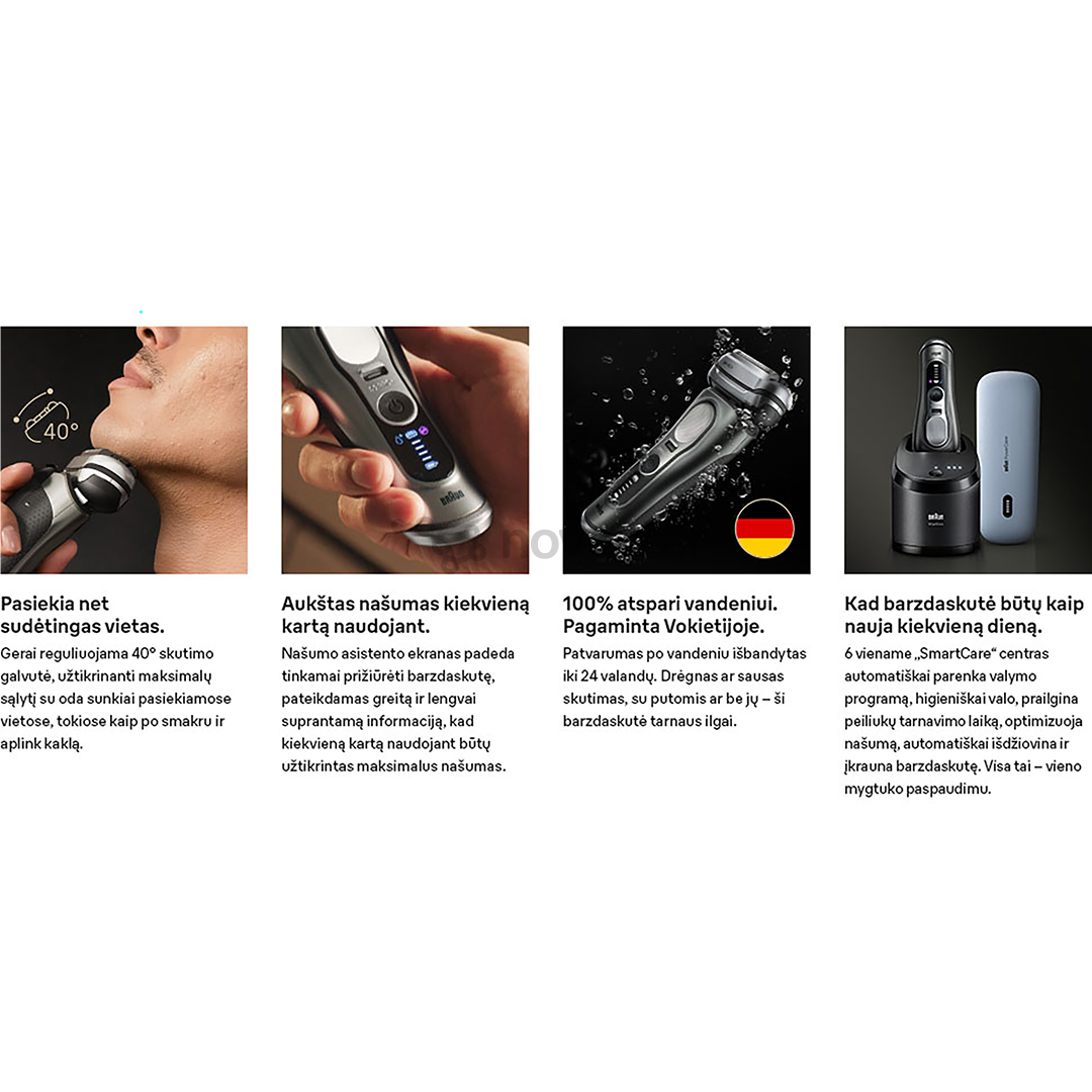 Braun Series 9 Pro+ Wet & Dry, станция SmartCare 6 в 1 и дорожный футляр PowerCase, темно-серый - Бритва