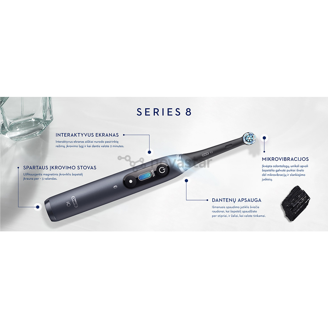 Braun Oral-B iO 8, su kelioniniu dėklu, juodas/pilkas - Elektrinis dantų šepetėlis