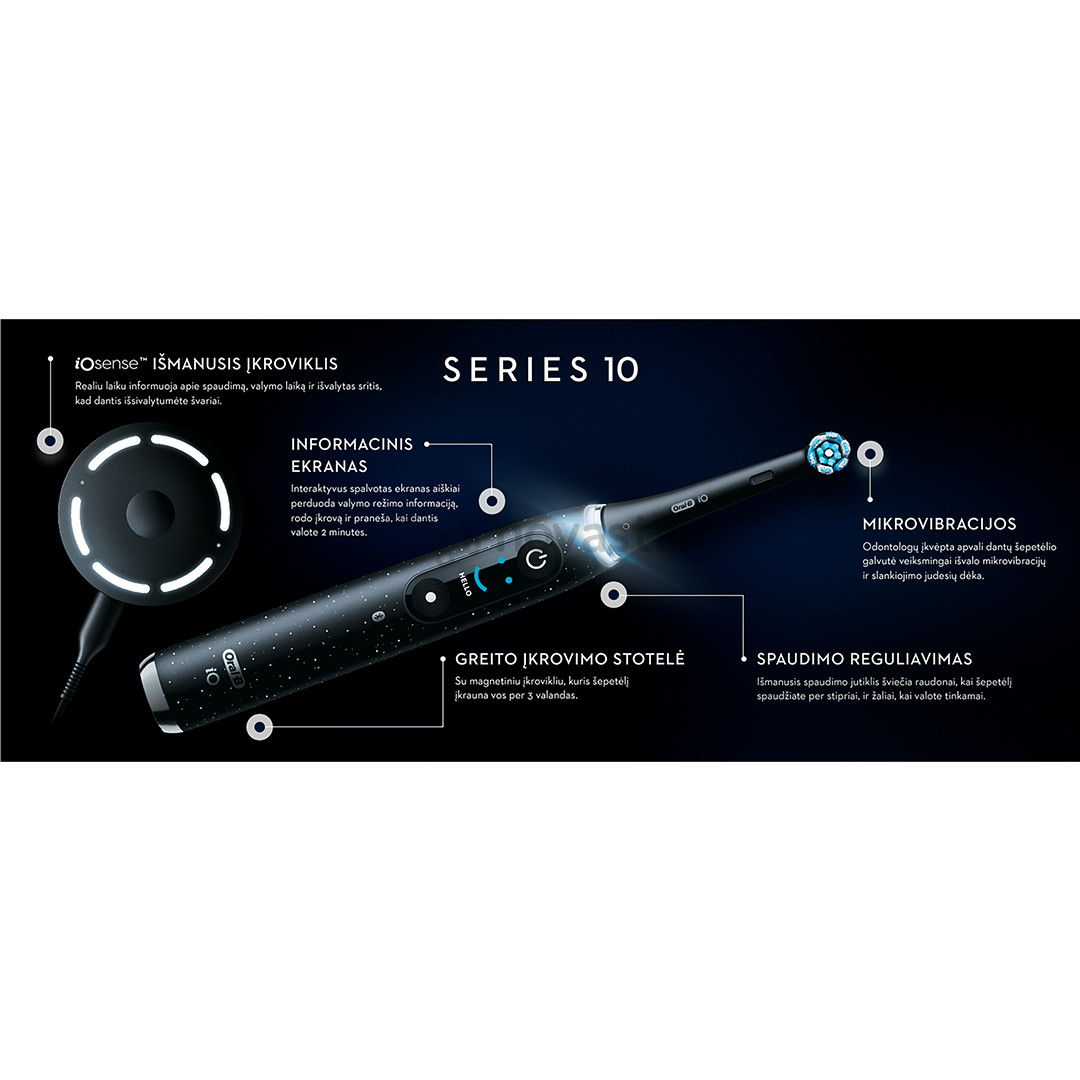Braun Oral-B iO 10, juodas - Elektrinis dantų šepetėlis